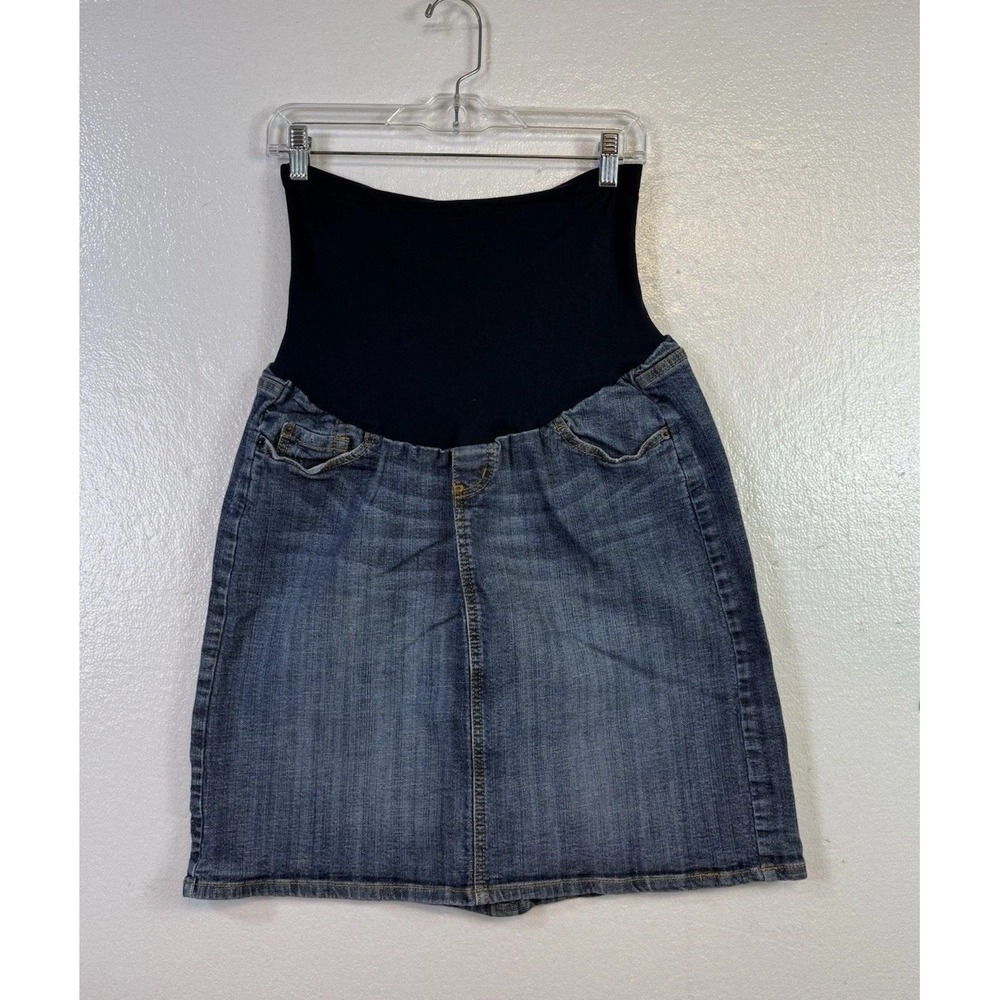American Star Maternity Blue Denim Mini Skirt Sz L ‎ Motherhood Belly Wrap